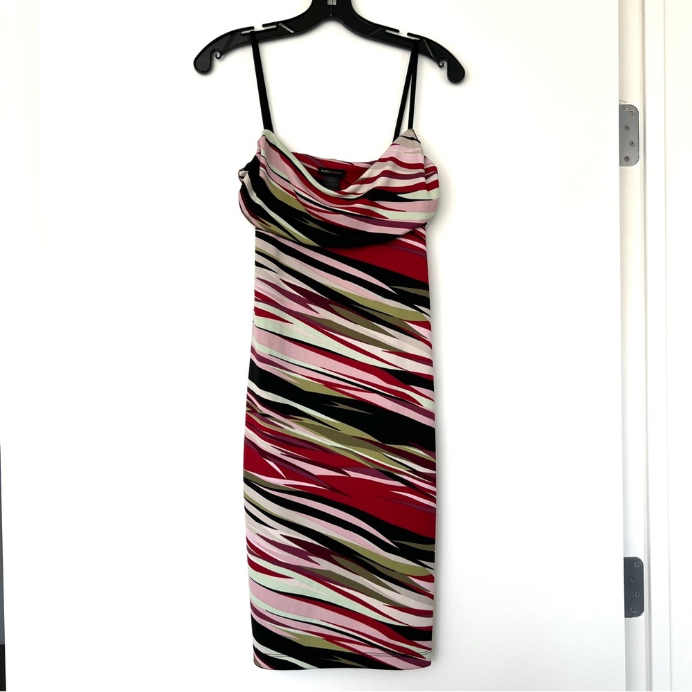 BCBGMaxAzria Multicolor Spaghetti Strap Sheath Midi Dress